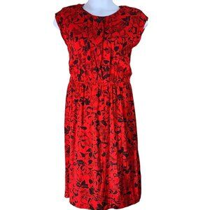Vintage Dress Red Black Floral Print Fitted Waist Tabby of California Size 14